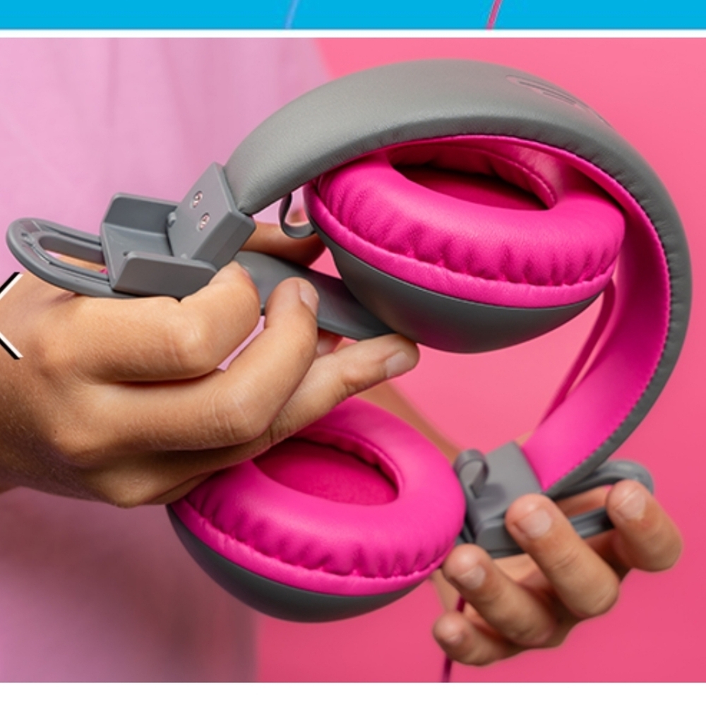 JLab JBuddies Studio 2 On-Ear Kids Wired Headphones, Grey/Pink, Kid Safe, - Picture 5 of 7